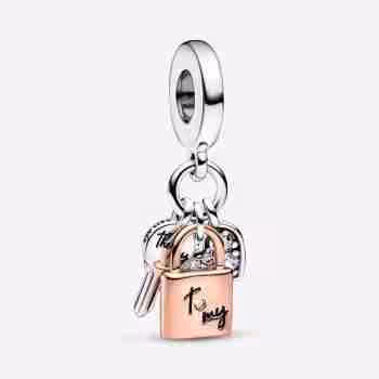 Charm Pendente Chiave, Lucchetto e Cuore