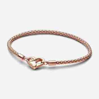 Bracciale Maglia Geometrica con Chiusura a Cuore-Placcato oro rosa