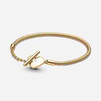 Bracciale con Chiusura a T e Cuore-Placcato oro