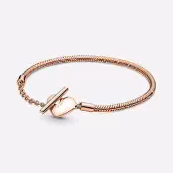 Bracciale con Chiusura a T e Cuore-Placcato oro rosa