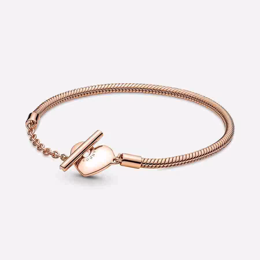 Bracciale con Chiusura a T e Cuore-Placcato oro rosa Bracciale con Chiusura a T e Cuore Placcato oro rosa
