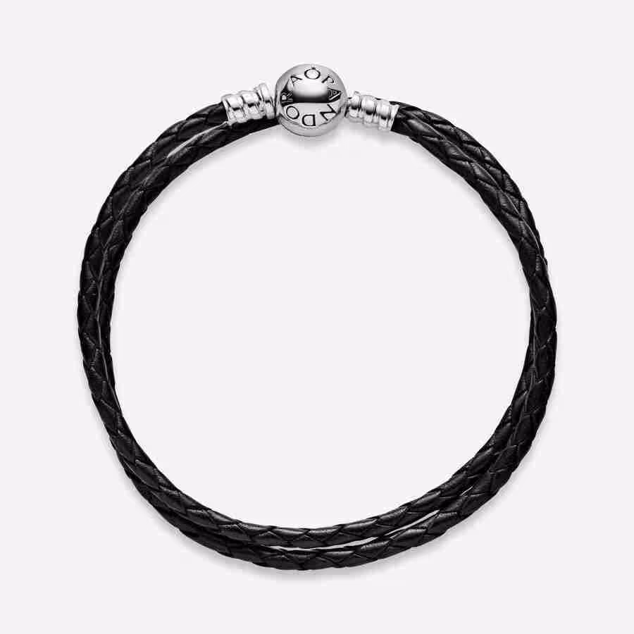 Bracciale in Pelle Nero Doppio_2