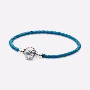 Bracciale in pelle turchese con chiusura a conchiglia