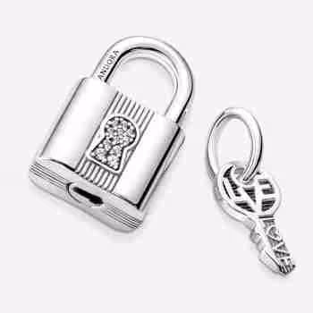 Charm Pendente Lucchetto e Chiave dell'Amore-argenteo