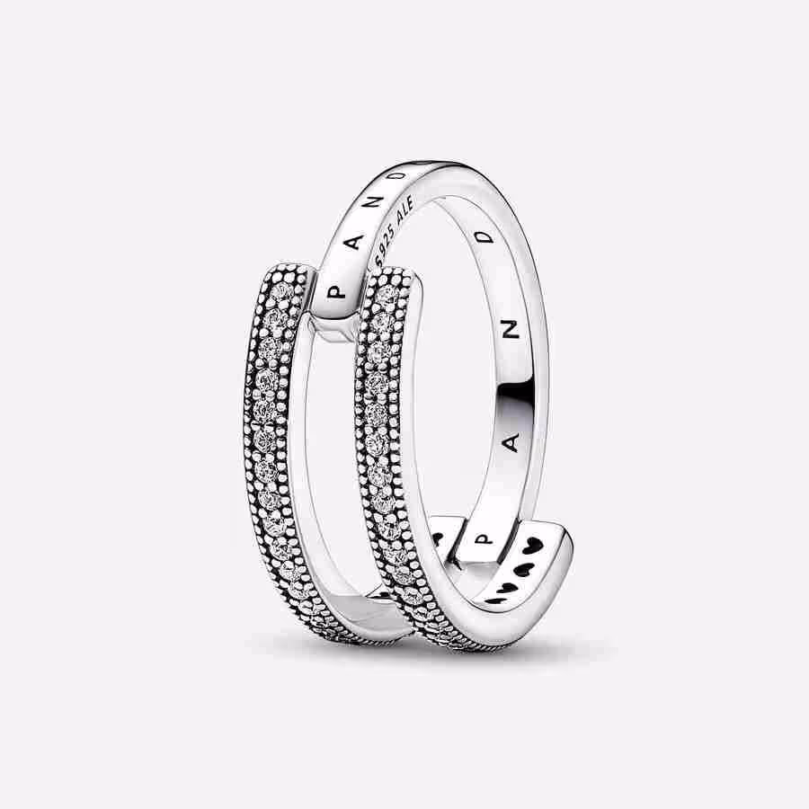 Anello Doppia Fascia Logo e Pavè Anello Doppia Fascia Logo e Pave