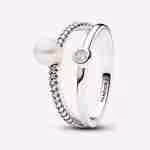 Anello Doppia Fascia con Perla d’Acqua Dolce Coltivata e Pavè