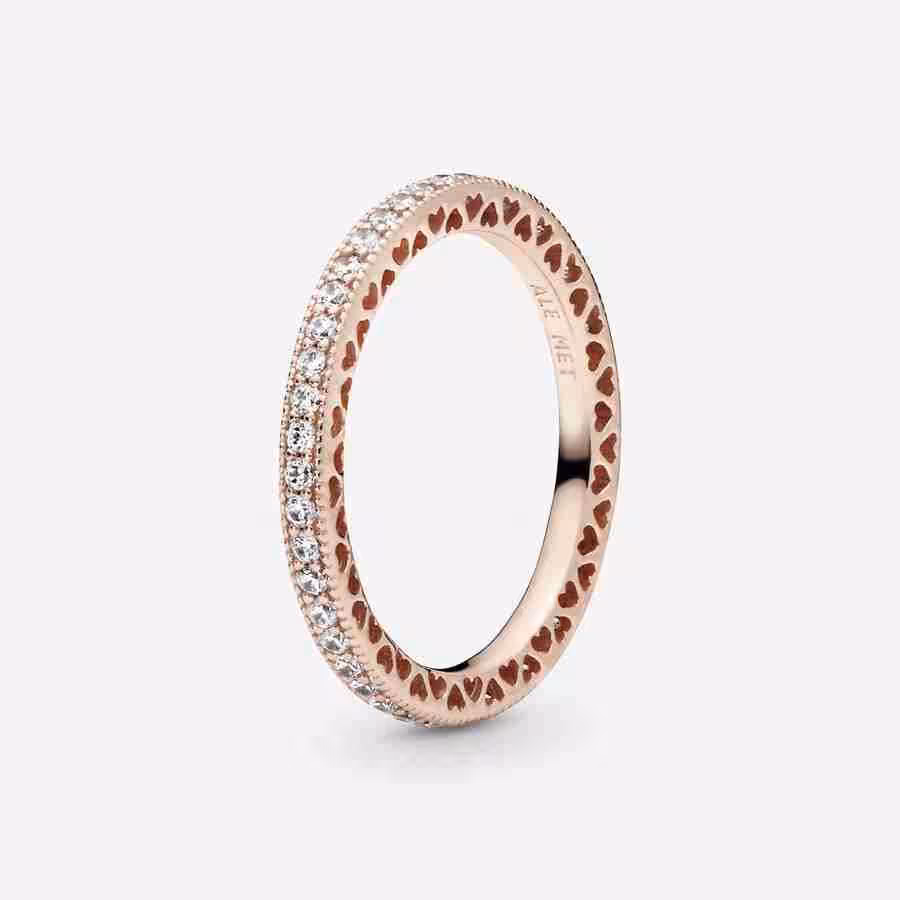 Anello Fedina Pietre e Cuori-Placcato oro rosa Anello Fedina Pietre e Cuori Placcato oro rosa