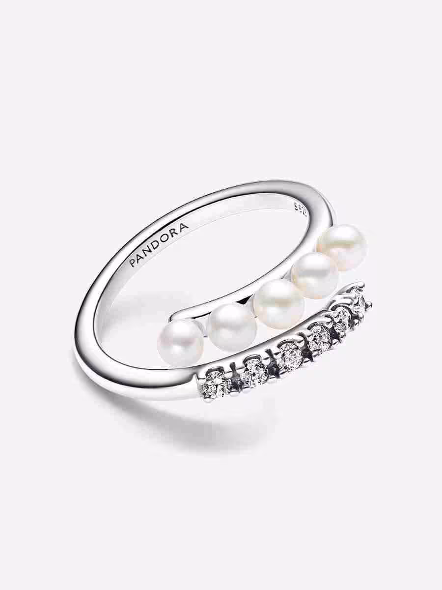 Anello Intreccio con Perle d’Acqua Dolce Coltivate e Pavè_1