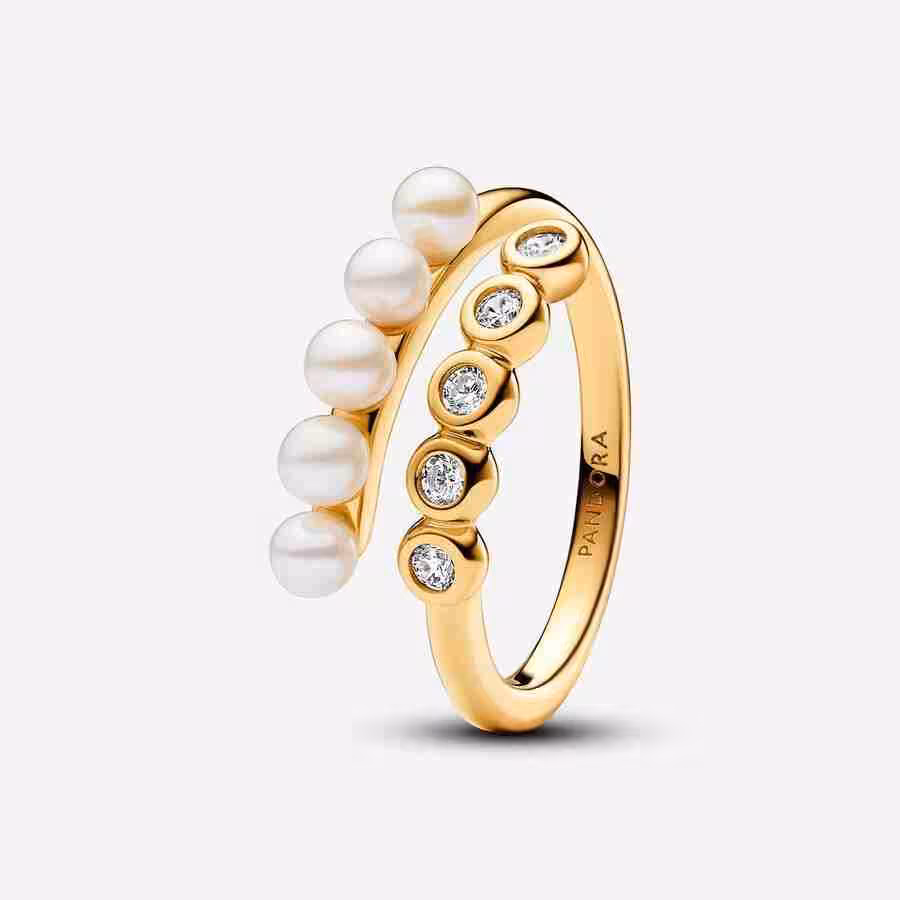 Anello Intreccio con Perle d’Acqua Dolce Coltivate e Pietre Luminose Anello Intreccio con Perle dAcqua Dolce Coltivate e Pietre Luminose