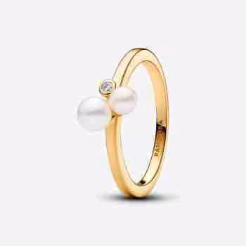 Anello Perle d'Acqua Dolce Coltivate e Punto Luce-Placcato oro