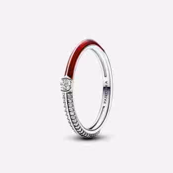 Anello Pietre Luminose & Smalto Rosso