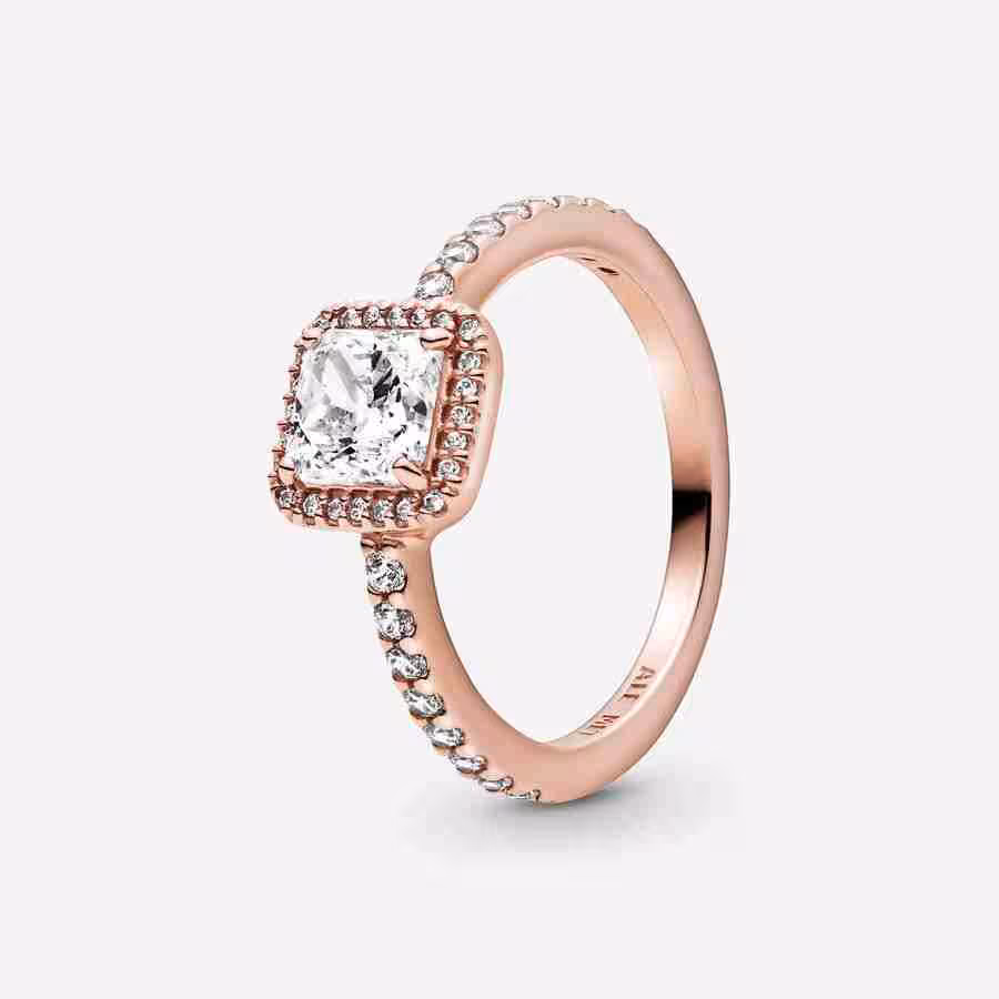 Anello Punto Luce Quadrato-Placcato oro rosa Anello Punto Luce Quadrato Placcato oro rosa
