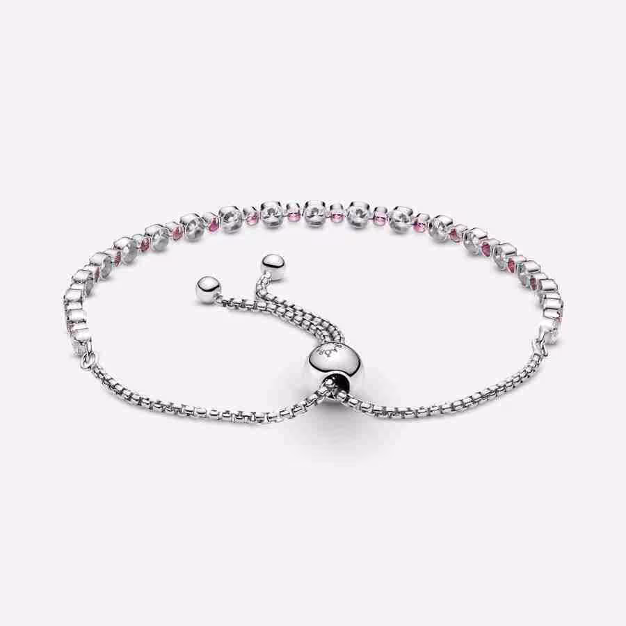 Bracciale Tennis Rosa con Chiusura Regolabile_3