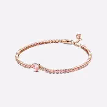 Bracciale Tennis Rosa con Cuore in Rilievo