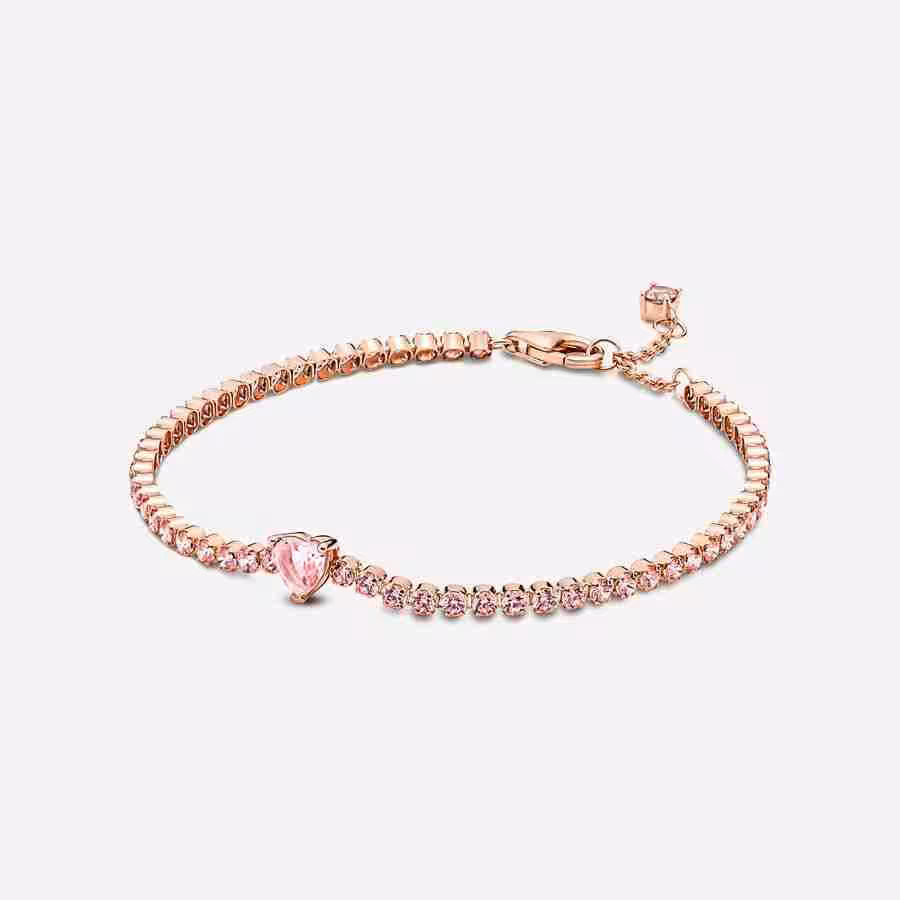 Bracciale Tennis Rosa con Cuore in Rilievo Bracciale Tennis Rosa con Cuore in Rilievo