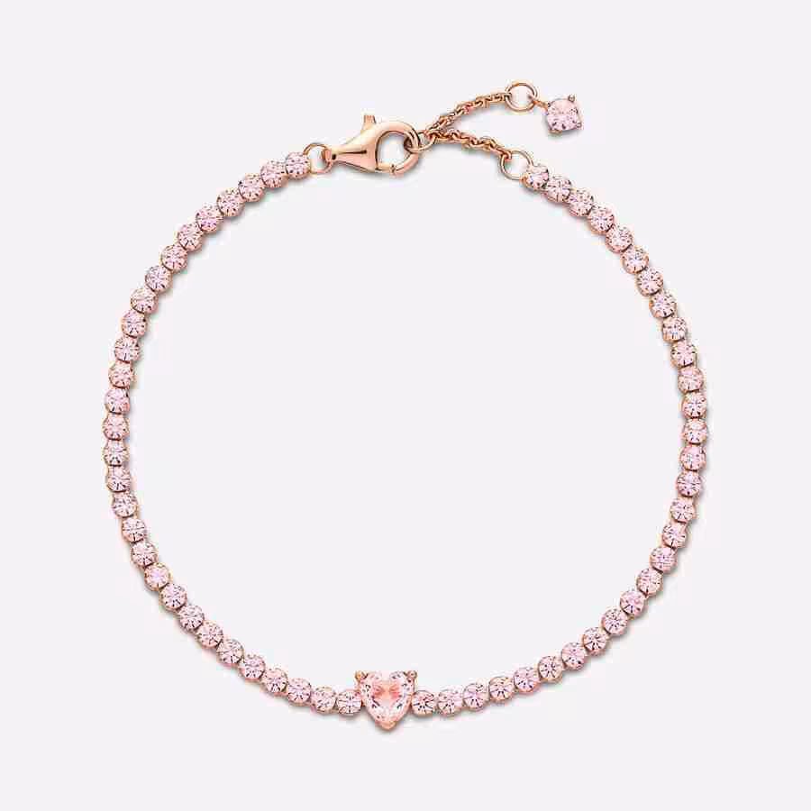 Bracciale Tennis Rosa con Cuore in Rilievo_1