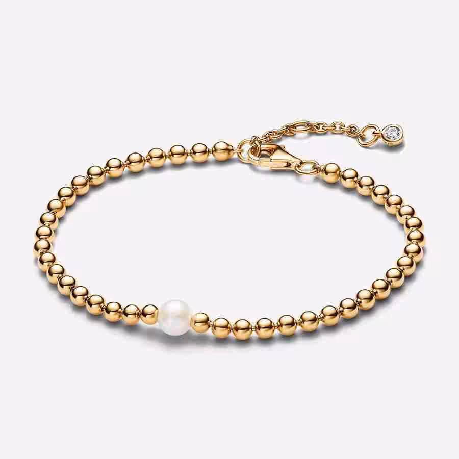 Bracciale con Perla d’Acqua Dolce Coltivata e Sfere-Placcato oro Bracciale con Perla dAcqua Dolce Coltivata e Sfere Placcato oro