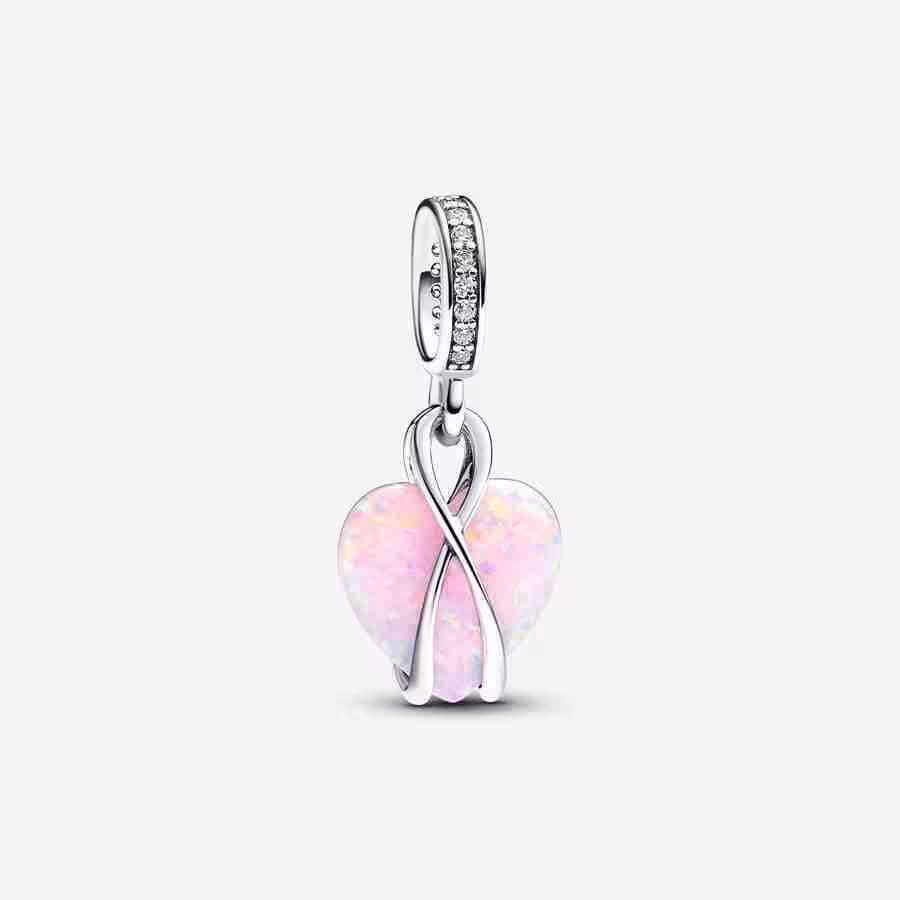 Charm Pendente Cuore di Mamma Rosa Opalescente Charm Pendente Cuore di Mamma Rosa Opalescente