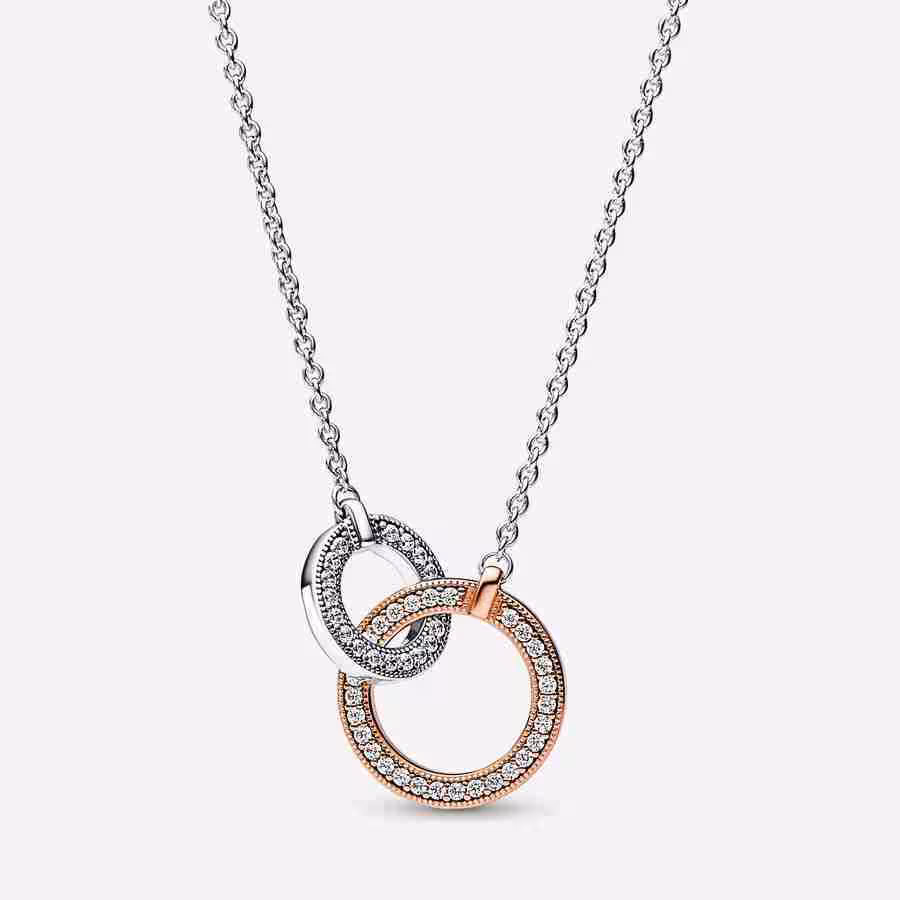 Collana Cerchi Intrecciati Bicolore e Pavè Collana Cerchi Intrecciati Bicolore e Pave