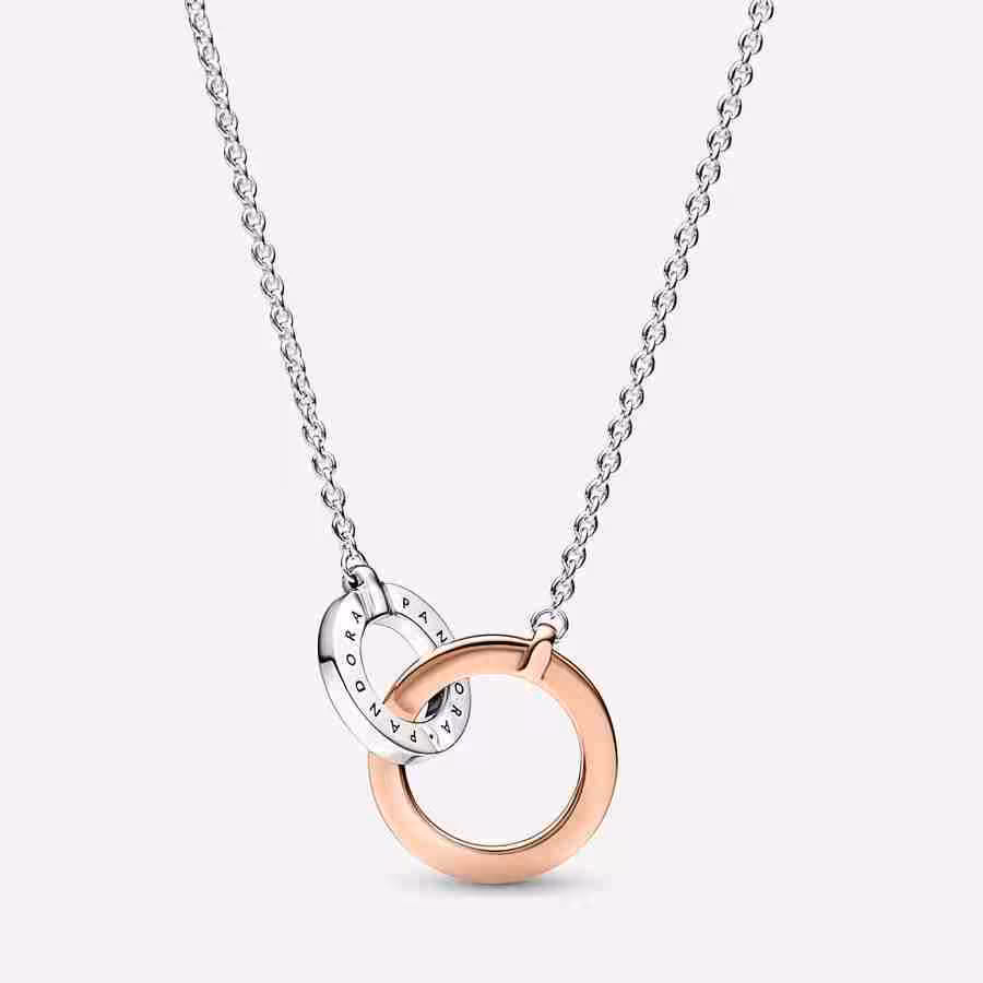 Collana Cerchi Intrecciati Bicolore e Pavè_2