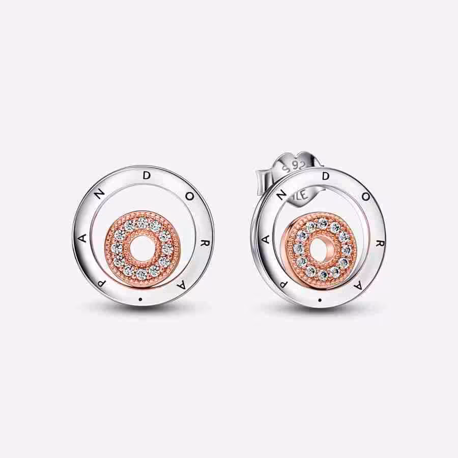 Orecchini Cerchi Bicolore con Logo e Pavé Orecchini Cerchi Bicolore con Logo e Pave