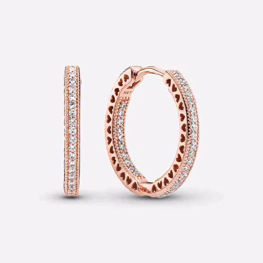 Orecchini Cerchi Cuori scintillanti-Oro rosa Orecchini Cerchi Cuori scintillanti Oro rosa