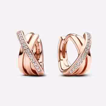 Orecchini Cerchi Linee Intrecciate-Placcato oro rosa