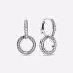 Orecchini Doppi Cerchi Pendenti-Argento sterling