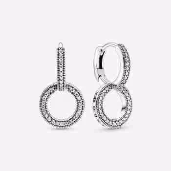 Orecchini Doppi Cerchi Pendenti-Argento sterling