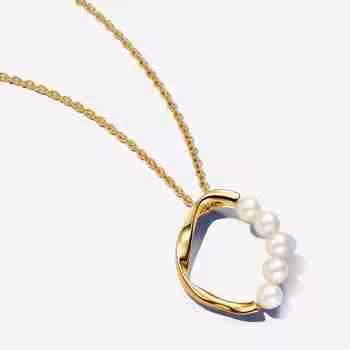 Collana Cerchio Linea Sinuosa con Perle d'Acqua Dolce Coltivate