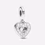 Charm Pendente Doppio Cuore con Perle d’Acqua Dolce Coltivate