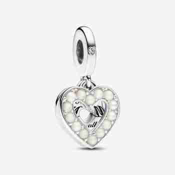 Charm Pendente Doppio Cuore con Perle d’Acqua Dolce Coltivate