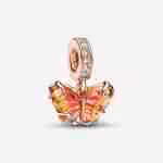 Charm Pendente Farfalla Vetro di Murano Arancione e Rosa