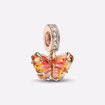 Charm Pendente Farfalla Vetro di Murano Arancione e Rosa