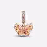 Charm Pendente Farfalla Vetro di Murano Arancione e Rosa