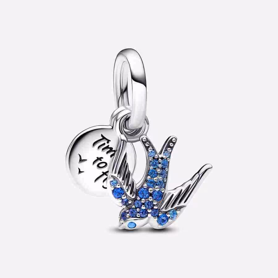 Charm Pendente Rondine Pietre Blu Charm Pendente Rondine Pietre Blu