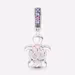 Charm Pendente Tartaruga Marina Rosa Vetro di Murano_2 (2)