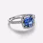 Anello Punto Luce Quadrato Blu Grande