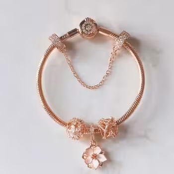 Set completo di braccialetti con fiori di ciliegio in oro rosa