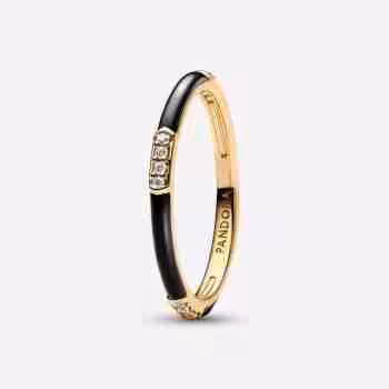 Anello Smalto Nero e Pietre
