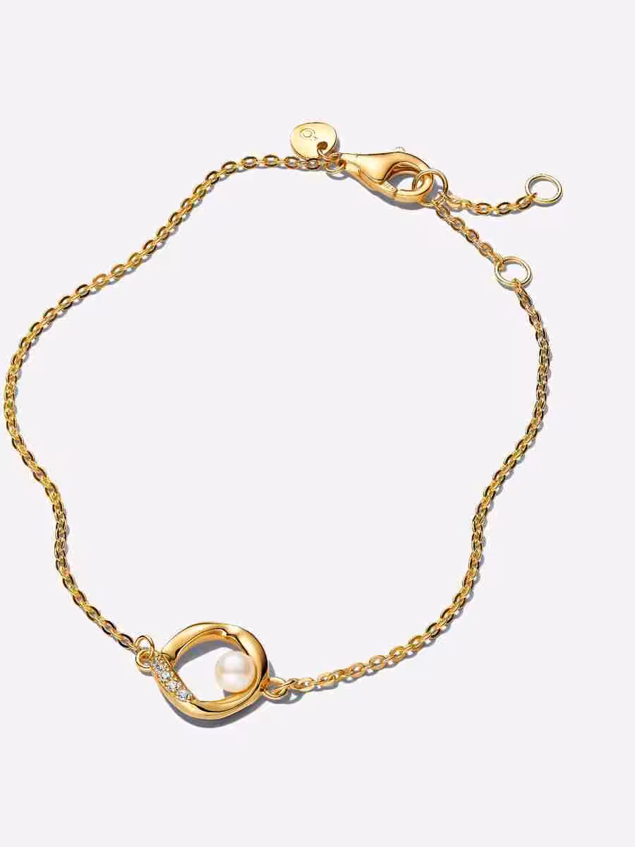 Bracciale Cerchio Linea Sinuosa con Perla d'Acqua Dolce Coltivata e Pavè Bracciale Cerchio Linea Sinuosa con Perla dAcqua Dolce Coltivata e Pave