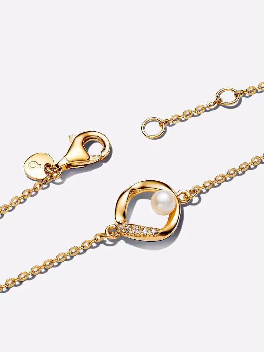 Bracciale Cerchio Linea Sinuosa con Perla d'Acqua Dolce Coltivata e Pavè_1