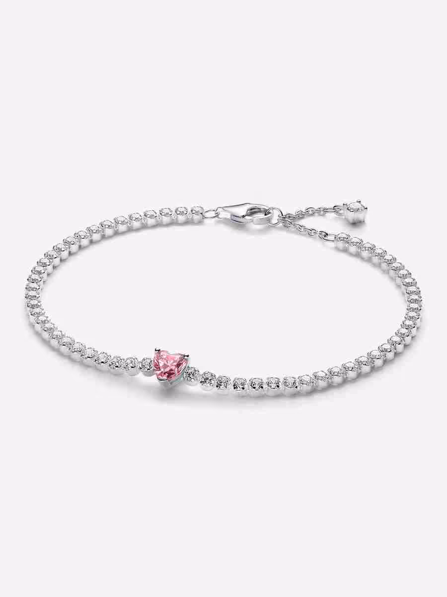 Bracciale tennis scintillante con cuore rosa Bracciale tennis scintillante con cuore rosa