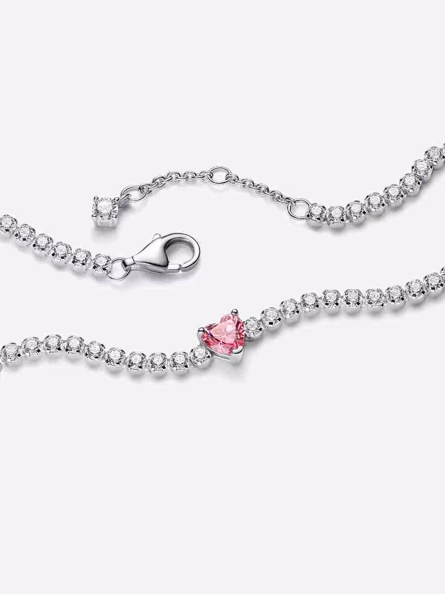 Bracciale tennis scintillante con cuore rosa_1