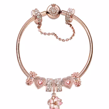 Homepage Set di bracciali in oro rosa con fiori di ciliegio e amore