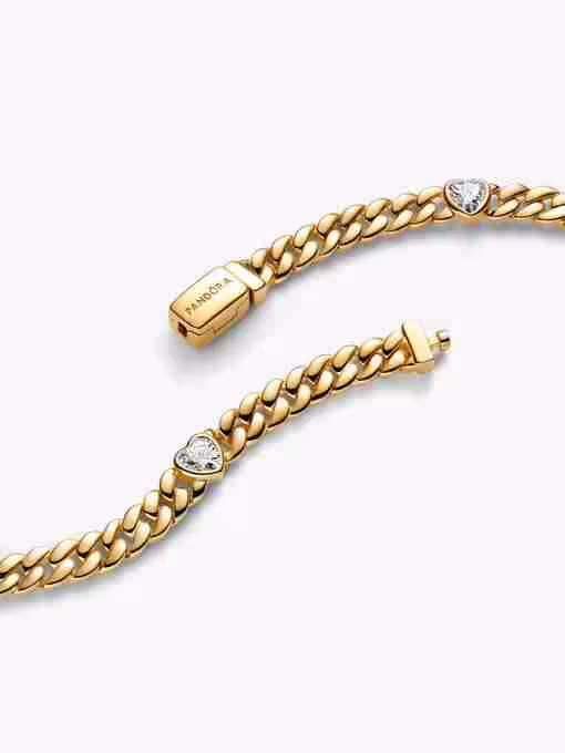 Bracciale Catena Maglia Cubana con Cuori_1