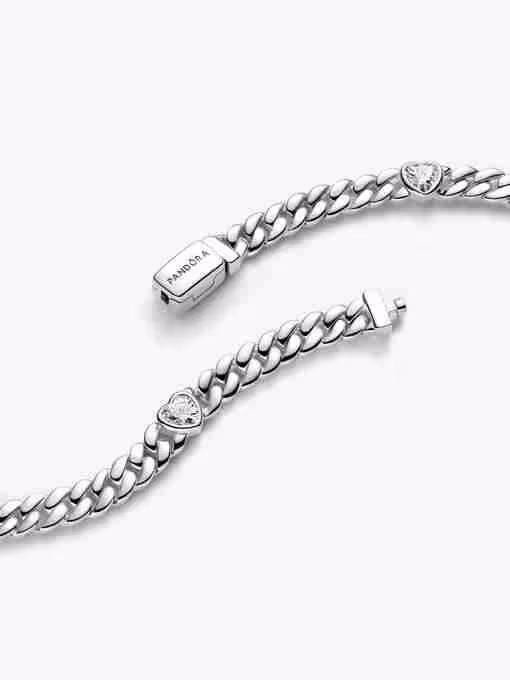 Bracciale Catena Maglia Cubana con Cuori_1