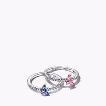Set Anelli Farfalla Luminosa Blu e Rosa