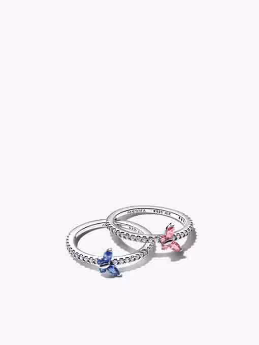 Set Anelli Farfalla Luminosa Blu e Rosa Set Anelli Farfalla Luminosa Blu e Rosa