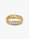 Anello Catena Maglia Cubana con Cuore-Oro Anello Catena Maglia Cubana con Cuore